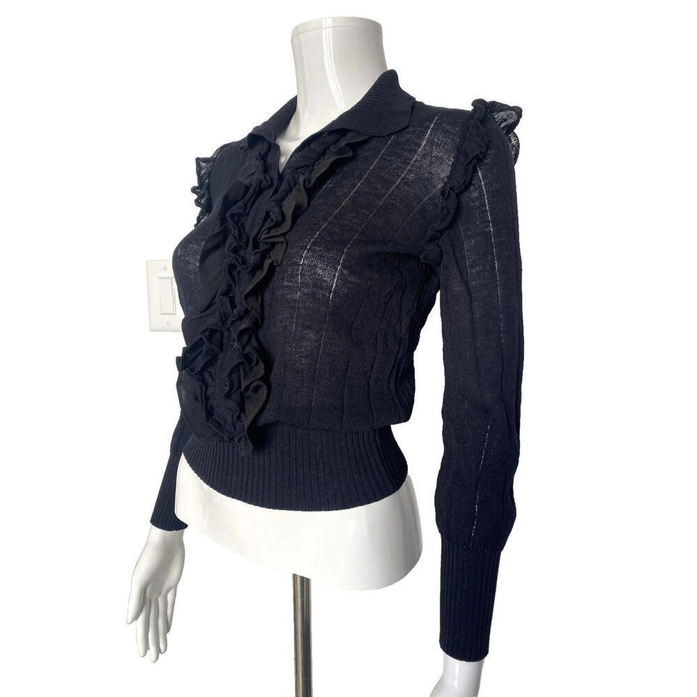 2003 CHANEL 03A Black Ruffle Long Sleeve Blouse Top FR-36 - Picture 3 of 7